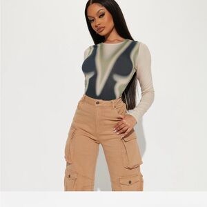 Green and tan body print top